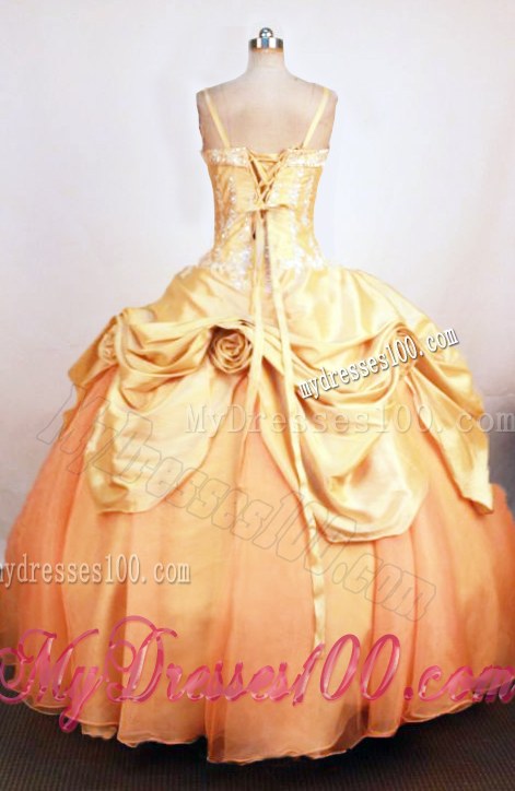 2012 Elegant Gold Pick-ups and Flowers Quinceanera Dress with Beadings