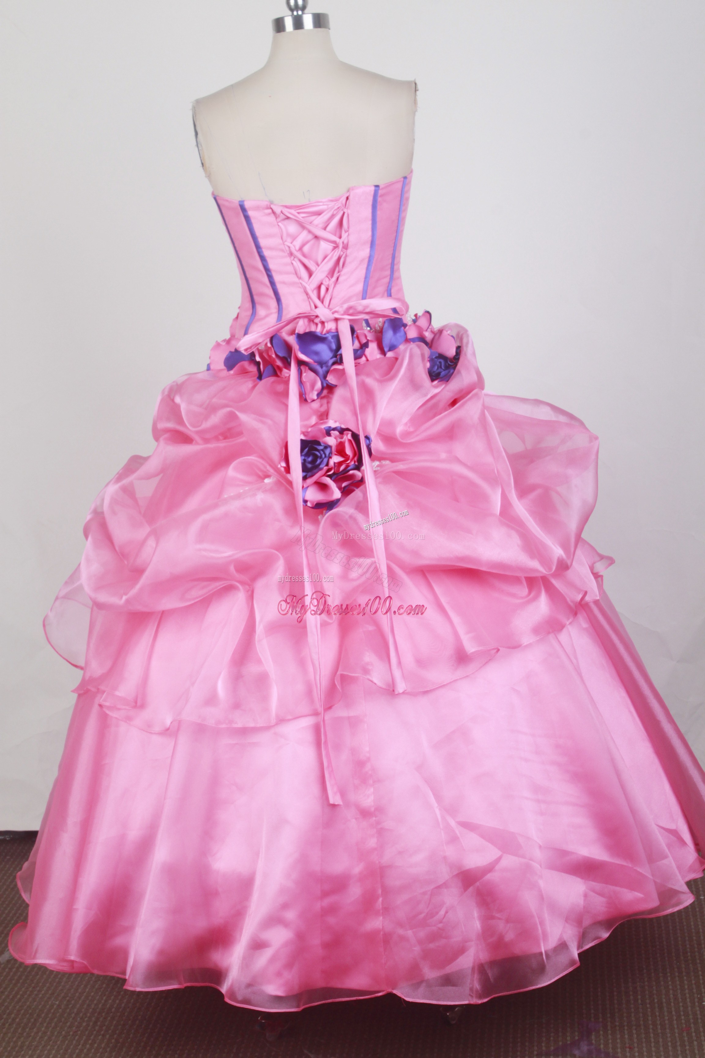 Purple and Hot Pink Ball Gown Flowery Dress for Quinceanera