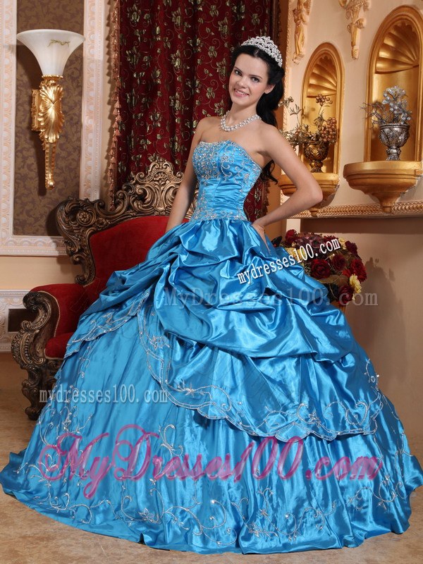 Layered Ruffles Blue Quinceanera Dresses Embroidery with Beading