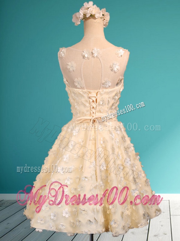 Best Scoop Champagne Short Bridesmaid Dress with Appliques and Belt