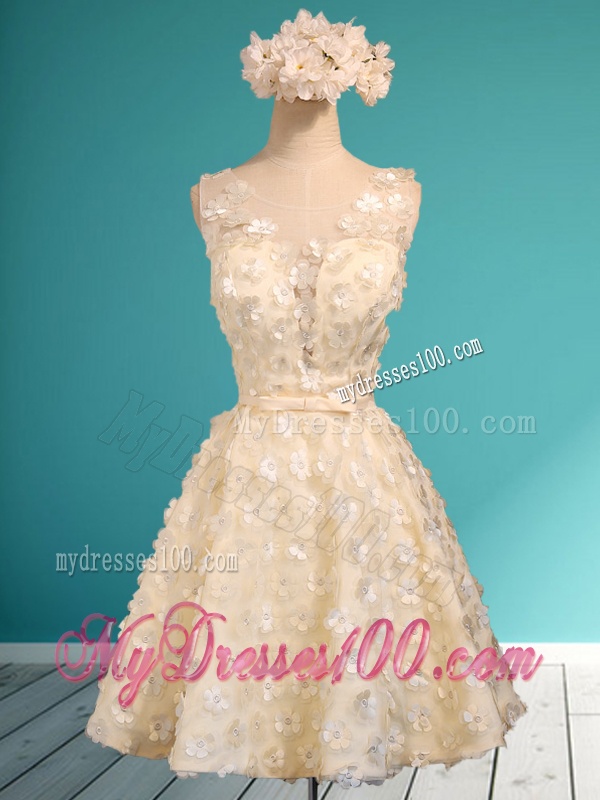 Best Scoop Champagne Short Bridesmaid Dress with Appliques and Belt