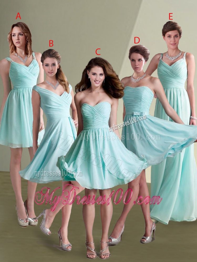 Cheap Straps Beaded and Ruched Aqua Blue Bridesmaid Dress in Chiffon