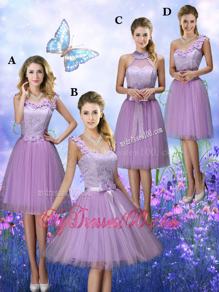 Classical Scoop Bridesmaid Dresses with Hand Made Flowers