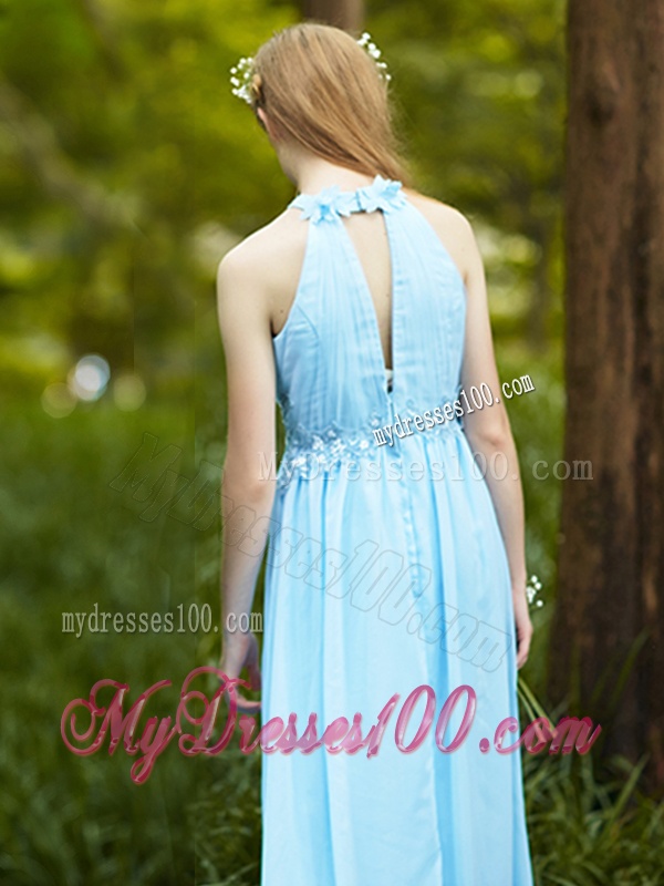 Discount Halter Top Light Blue Bridesmaid Dress with Appliques