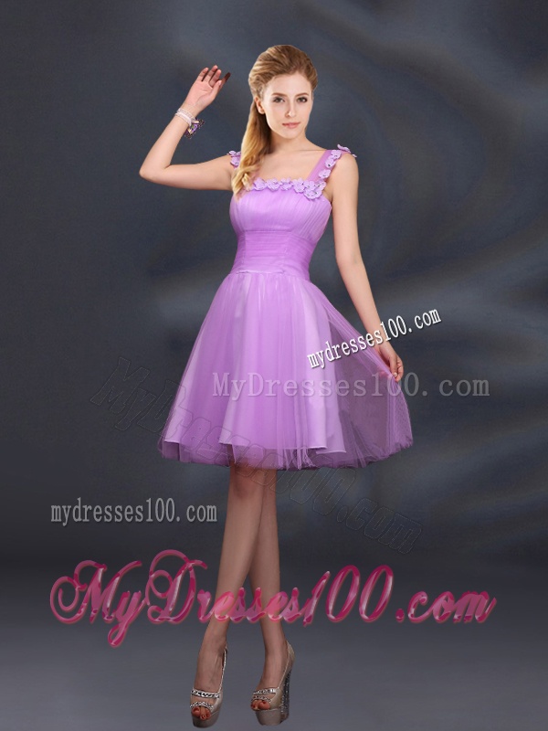 Elegant A Line Straps Lilac Bridesmaid Dresses with Appliques