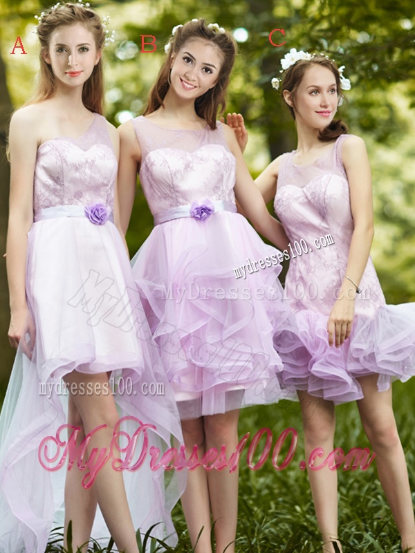 Fashionable Laced and Ruffled Short Bridesmaid Dress in Lavender