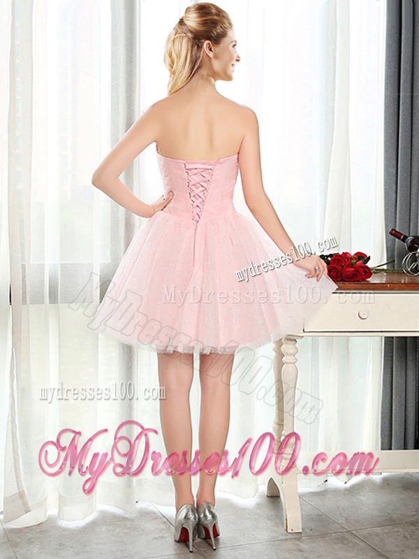 Lovely Beaded and Sequined Short Bridesmaid Dress in Baby Pink