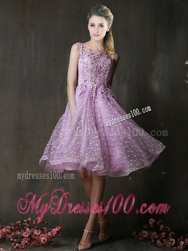 Popular See Through Beaded and Applique Bridesmaid Dress in Lavender