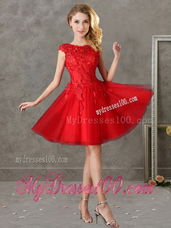 Romantic Bateau Cap Sleeves Short Bridesmaid Dress with Lace