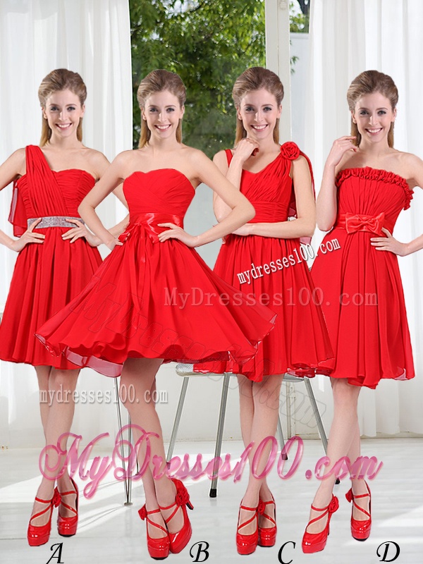 Ruching Hand Made Flowers V Neck 2016 Beautiful Bridesmaid Dresses