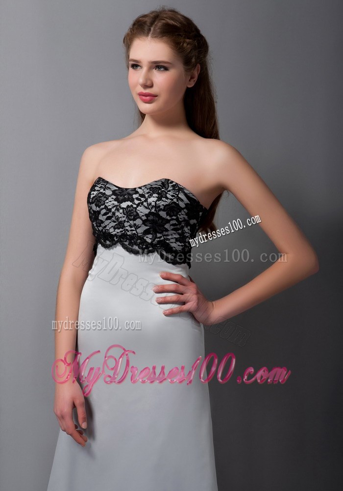 Customize Gray and black A-line Bridesmaid Dress Lace Decorate