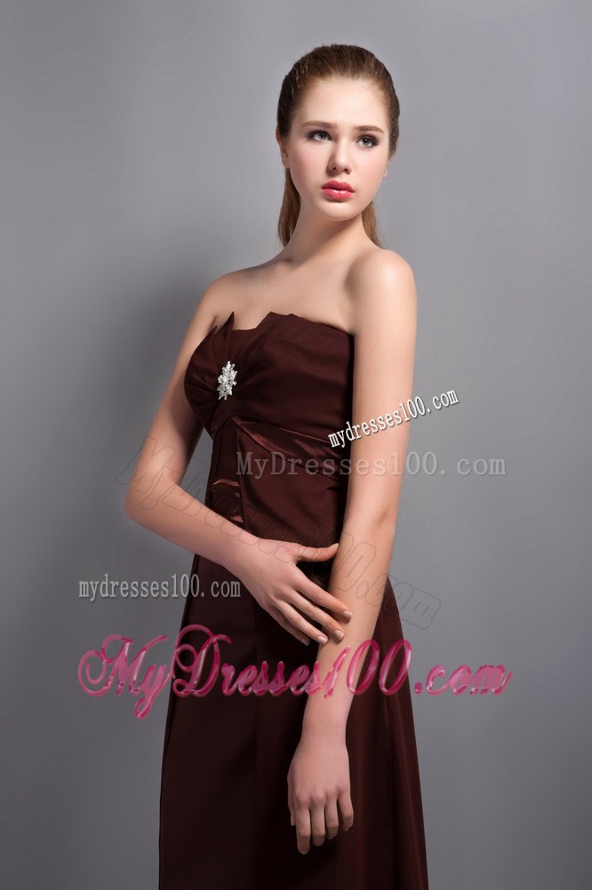 2013 Elegant Brown Strapless Bridemaid Dress with Beading and Ruche