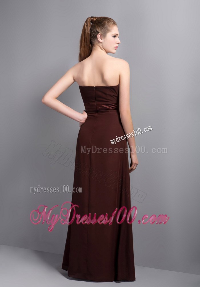 2013 Elegant Brown Strapless Bridemaid Dress with Beading and Ruche