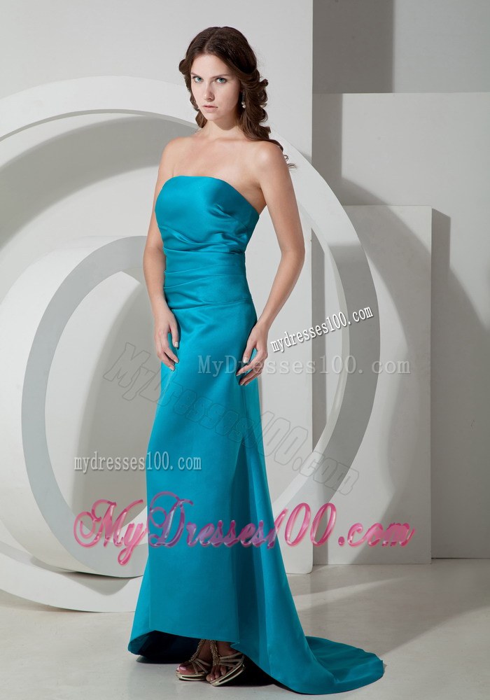 Custom Made Sky Blue Column Bridesmaid Dress Strapless Style