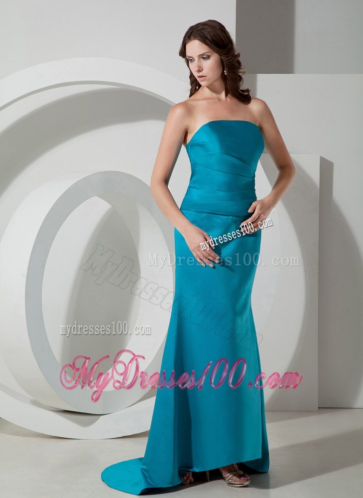 Custom Made Sky Blue Column Bridesmaid Dress Strapless Style