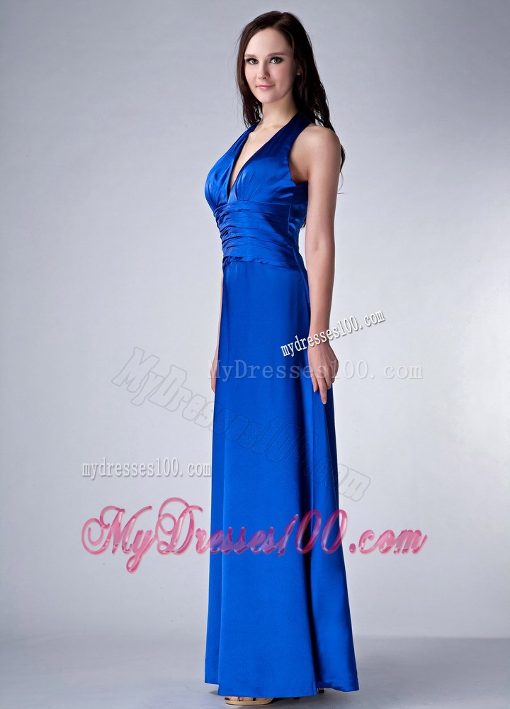 Sexy Royal Blue Column V-neck Bridesmaid Dress Ruche Decorate