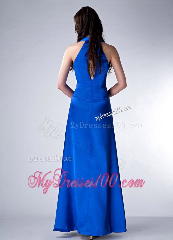 Sexy Royal Blue Column V-neck Bridesmaid Dress Ruche Decorate