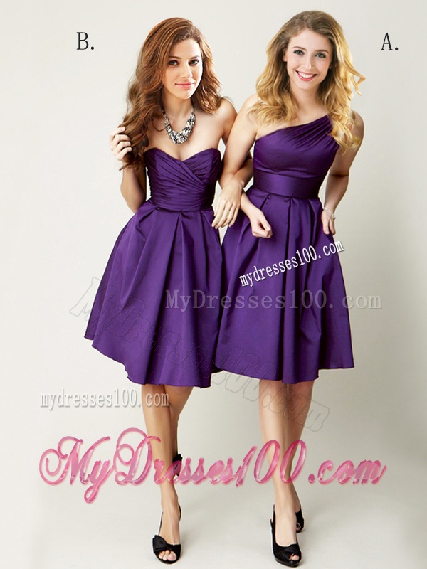 Beautiful One Shoulder Purple Short Dama Dress for Summer