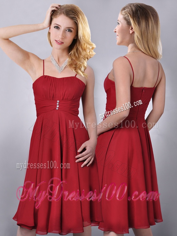 Cheap Spaghetti Straps Knee Length Chiffon Dama Dress in Red