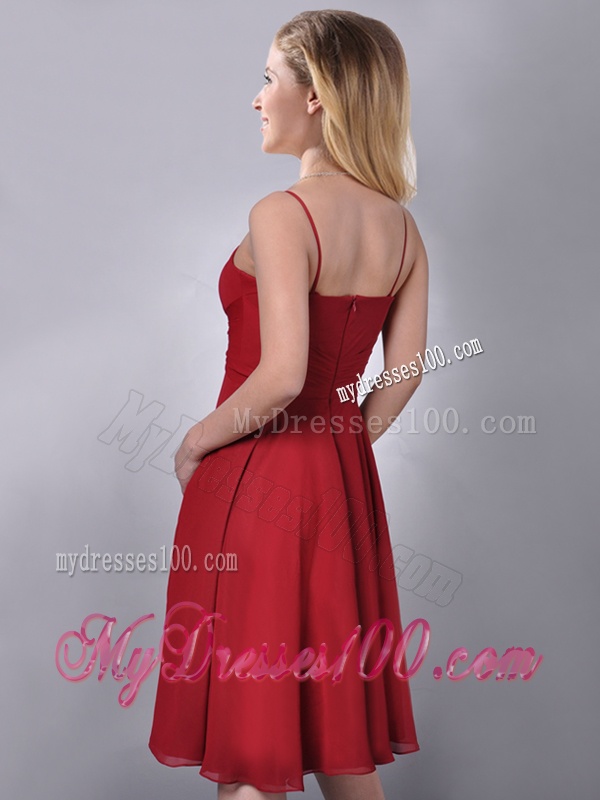 Cheap Spaghetti Straps Knee Length Chiffon Dama Dress in Red