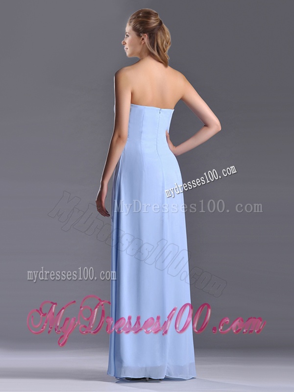 Cheap Strapless Hand Crafted Flower Long Dama Dress in Light Blue