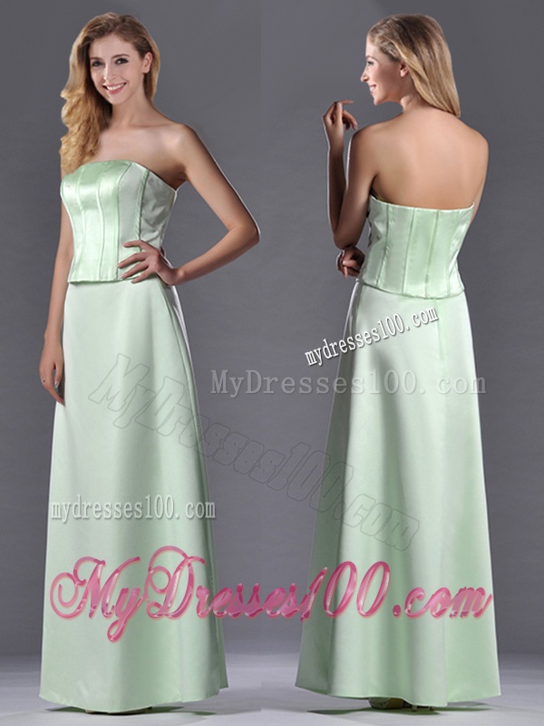 Discount Column Ruching Satin Dama Dress with Strapless