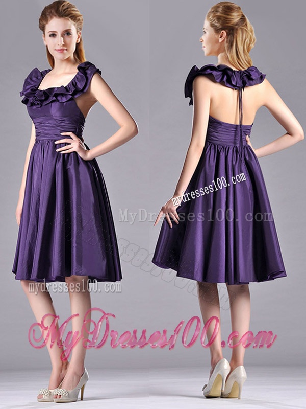 Elegant Halter Top Backless Short Dama Dress in Dark Purple