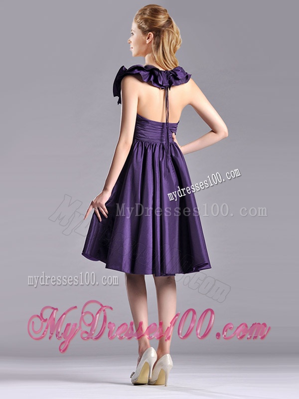 Elegant Halter Top Backless Short Dama Dress in Dark Purple