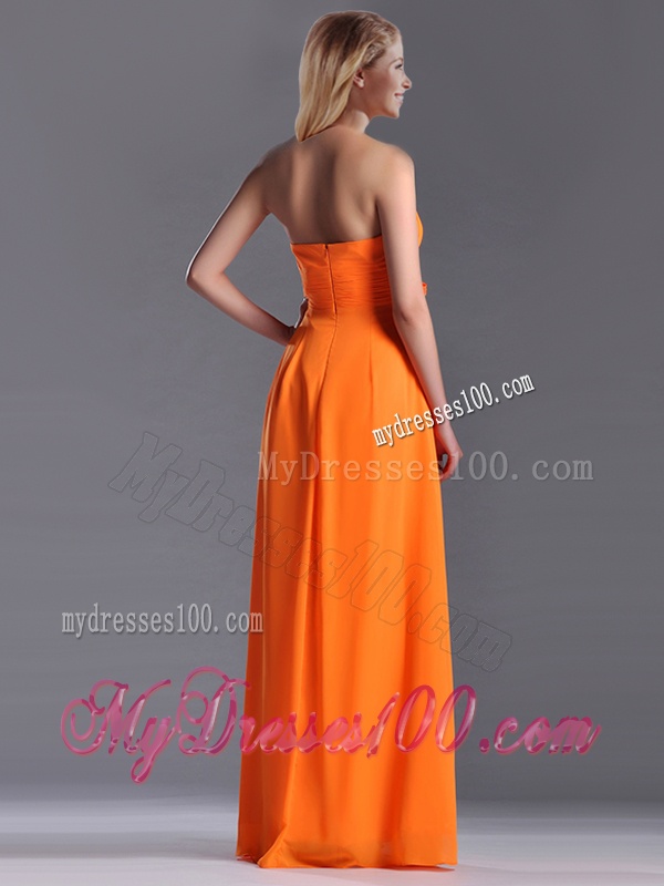 Empire Strapless Ruching Chiffon Long Dama Dress in Orange