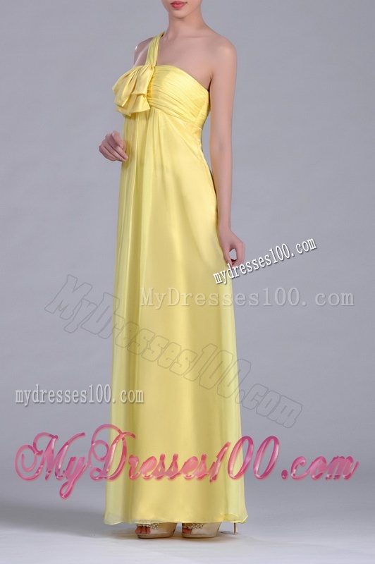 Exclusive One Shoulder Chiffon Yellow Dama Dress in Ankle Length