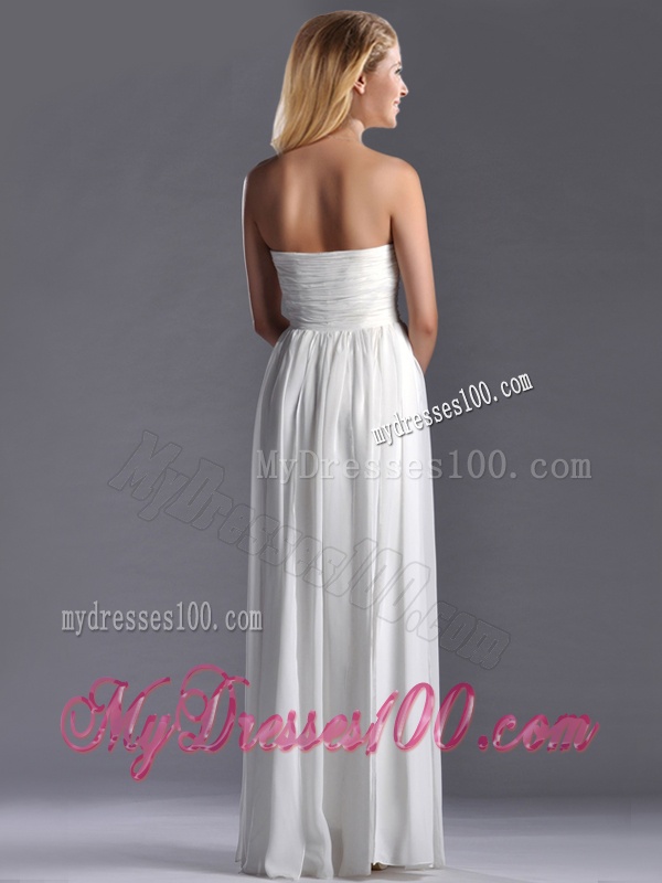 Exquisite Empire Sweetheart Ruched White Long Dama Dress in Chiffon