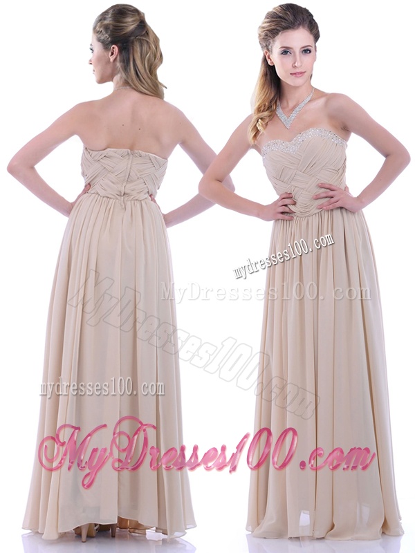 Fashionable Empire Champagne Chiffon Dama Dress with Beading and Ruching