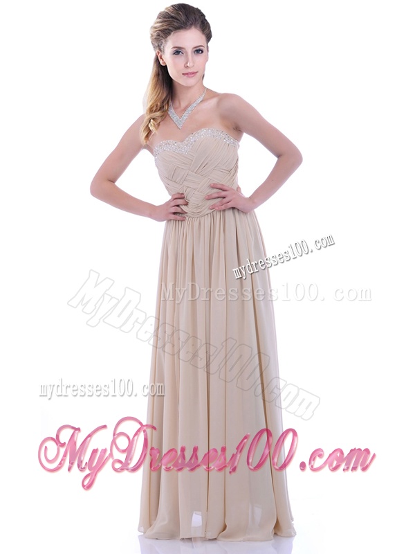 Fashionable Empire Champagne Chiffon Dama Dress with Beading and Ruching