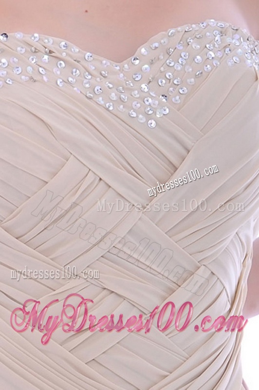 Fashionable Empire Champagne Chiffon Dama Dress with Beading and Ruching