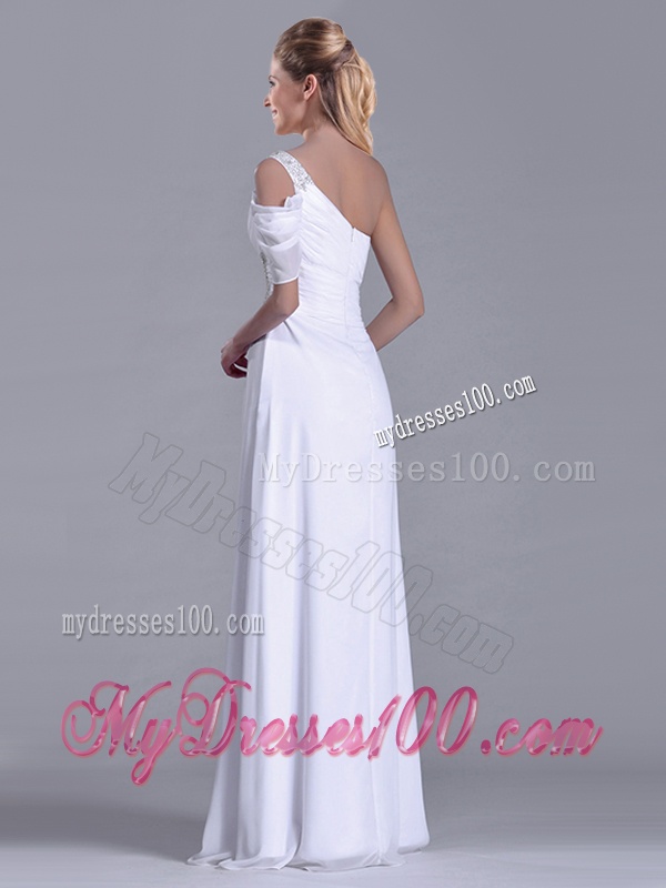 Fashionable Empire One Shoulder Beaded White Long White Dama Dress for Holiday