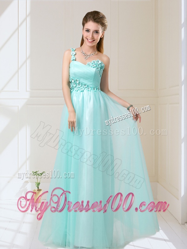 Feminine One Shoulder Floor Length Dama Dresses with Appliques