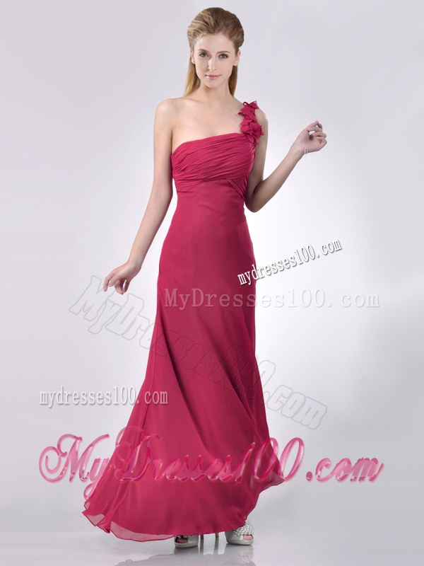 Hot Sale One Shoulder Red Dama Dress with Appliques and Ruching