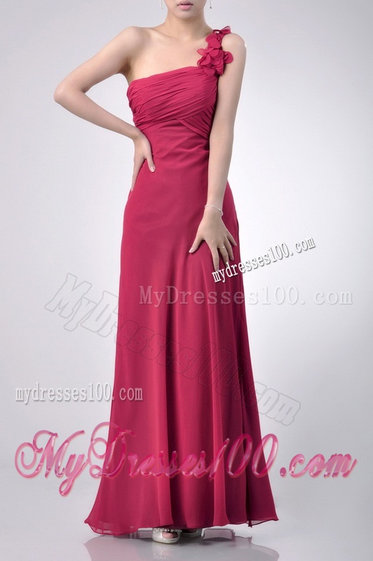 Hot Sale One Shoulder Red Dama Dress with Appliques and Ruching