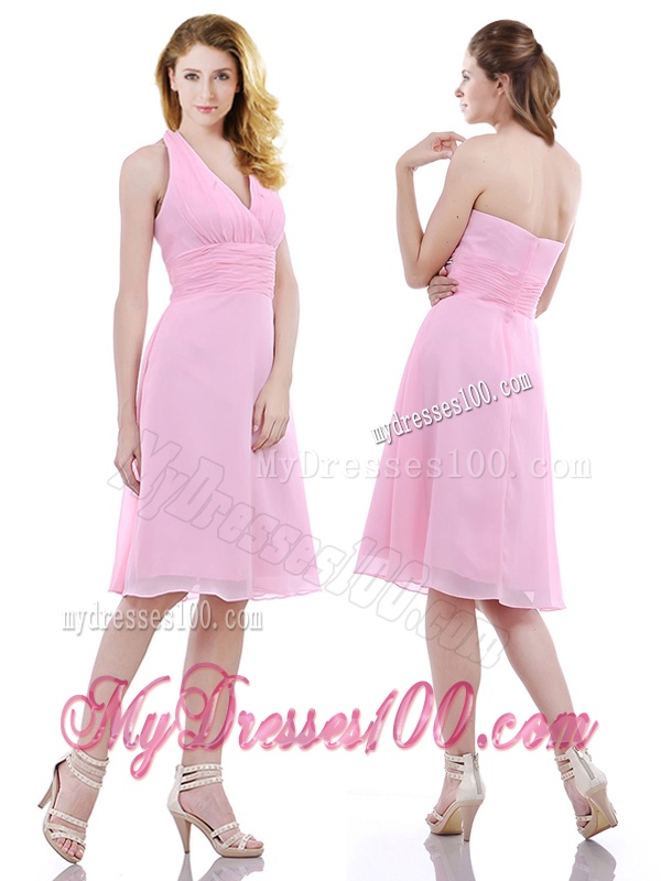 Latest Halter Top Knee Length Dama Dress in Baby Pink