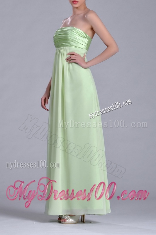 Latest Strapless Yellow Green Chiffon Dama Dress in Ankle Length