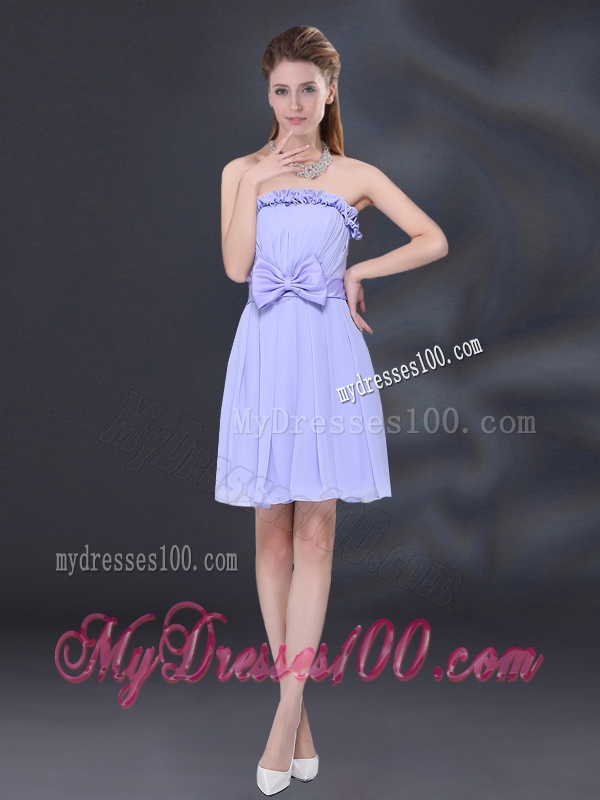 Lavender A Line Strapless Dama Dress with Bowknot