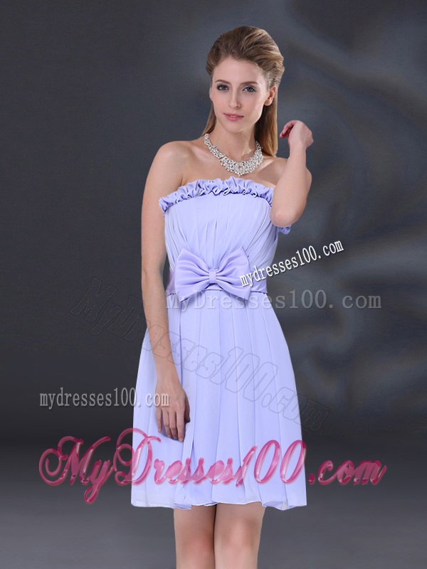 Lavender A Line Strapless Dama Dress with Bowknot