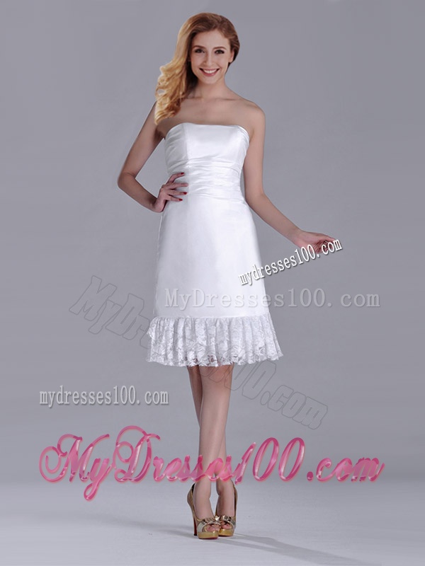 Low Price Strapless White Short Dama Dress in Lace and Satin