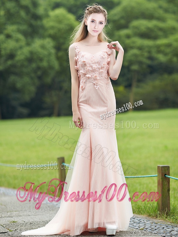 Luxurious See Through Light Pink Mermaid Dama Dress with Brush Train