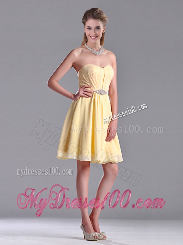 Modest Empire Chiffon Yellow Short Dama Dress with Beading