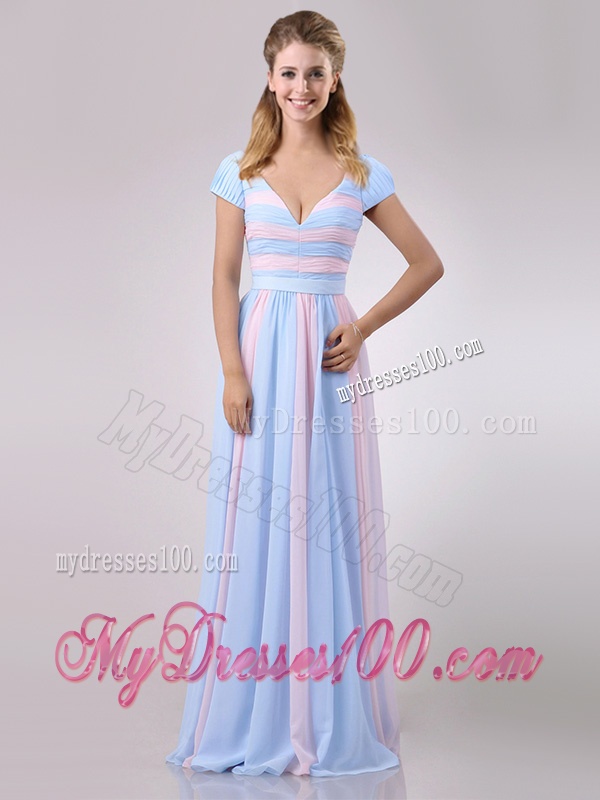 New Deep V Neckline Chiffon Dama Dress in Baby Pink and Light Blue