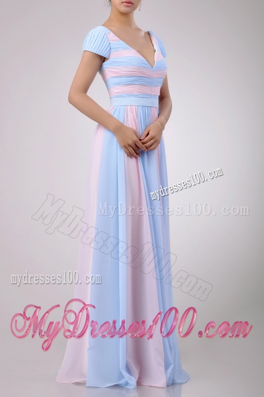 New Deep V Neckline Chiffon Dama Dress in Baby Pink and Light Blue