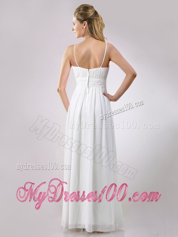 Popular Spaghetti Straps Applique and Ruched Dama Dress in White