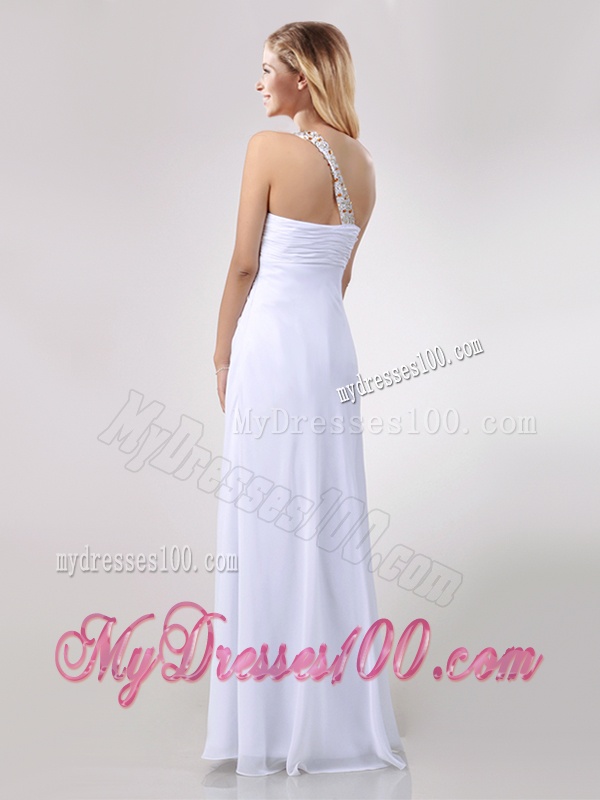 Sexy Empire Chiffon Beaded Side Zipper White Dama Dress with One Shoulder