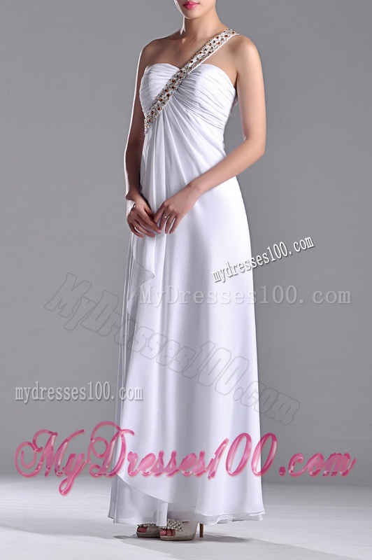 Sexy Empire Chiffon Beaded Side Zipper White Dama Dress with One Shoulder